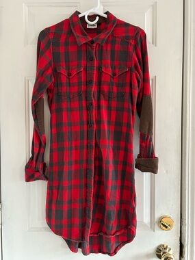 Kavu Red and Black Plaid Button-Front Shirt Dress